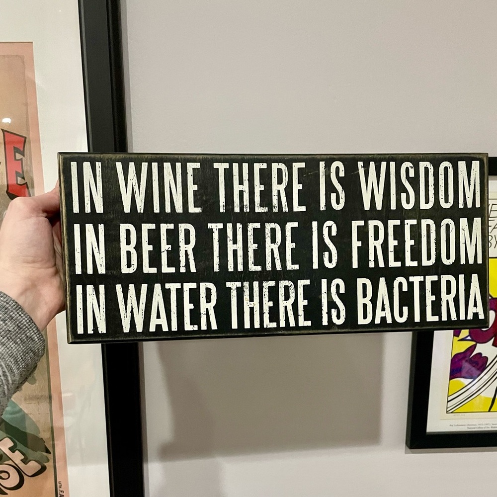 Black and White Wooden Beer and Wine Sign